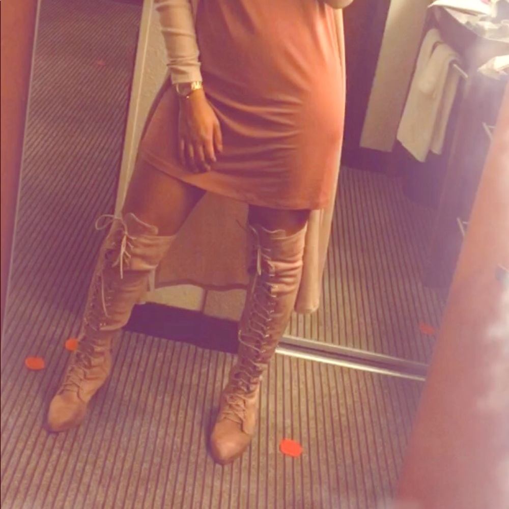 Pink suede Thigh High Heels